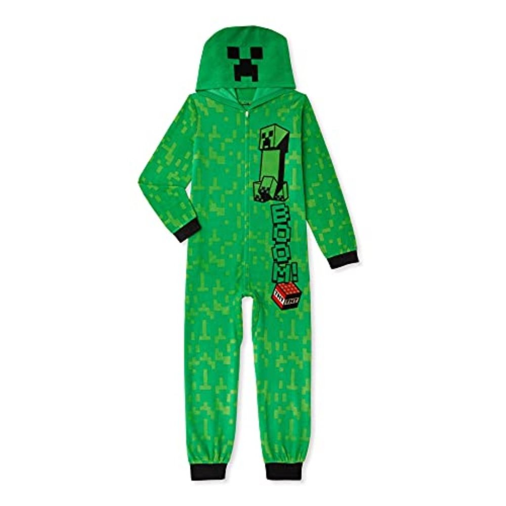 Minecraft Boys Green Fleece Creeper Hoodie Sleeper Pajama SIZE 4-5
